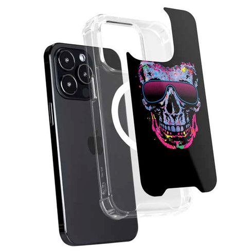 Liquid Blue Neon Skull with Glasses iPhone 15 Pro MagSafe Case